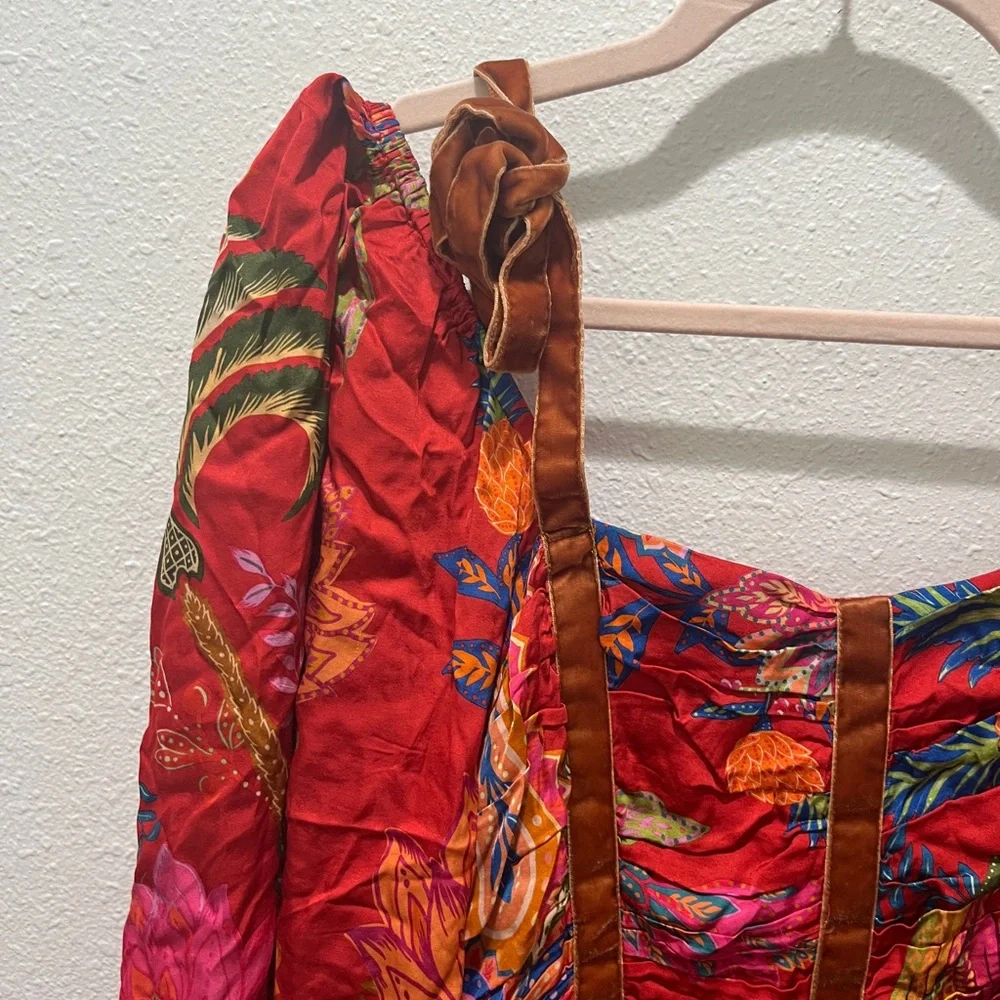 Farm Rio Floral Red Midi Dress sz M FLAWED - Picture 4 of 14